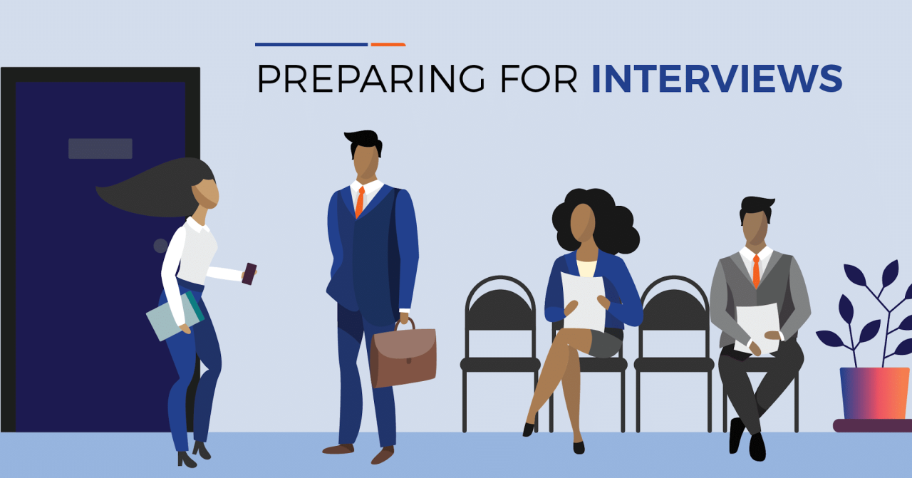 Illustration of diverse candidates preparing for interviews.